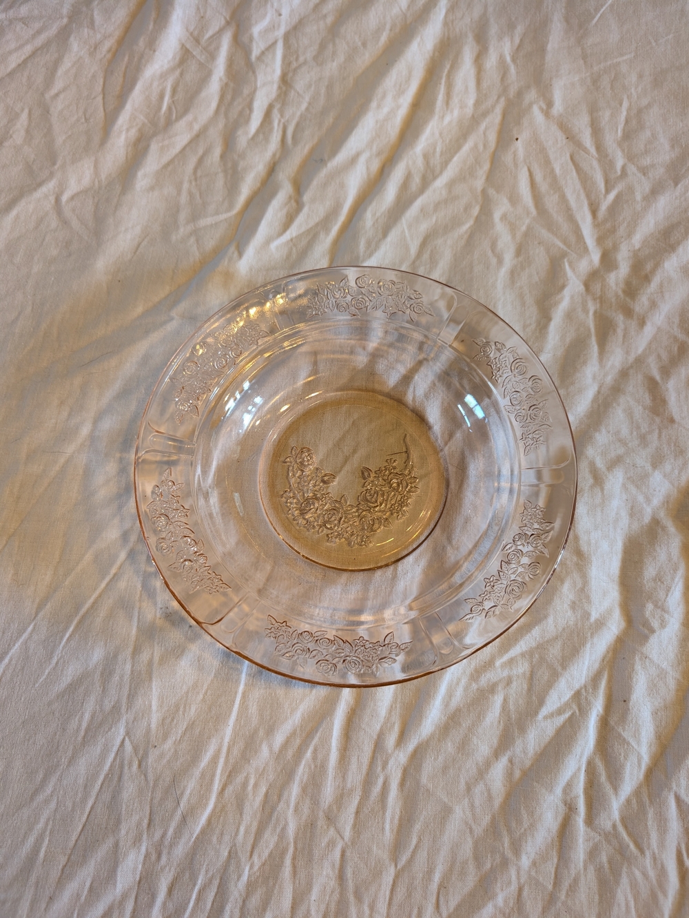 2/20$ Vintage Pink Glass Serving Plate with Floral Etching